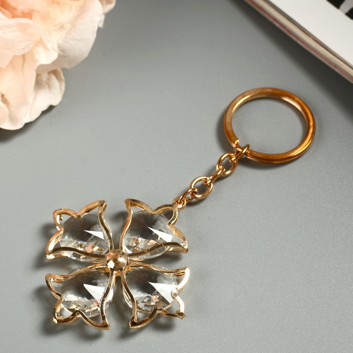 Брелок металл "Цветочек" стразы золото 10х5,5х5,5 см