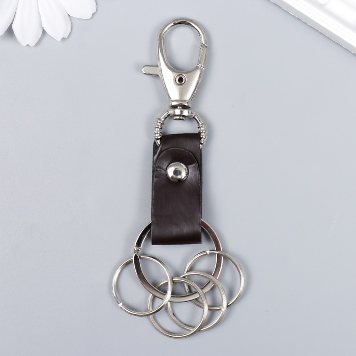 Брелок металл кожзам с карабином светло-коричневый 12х3,4