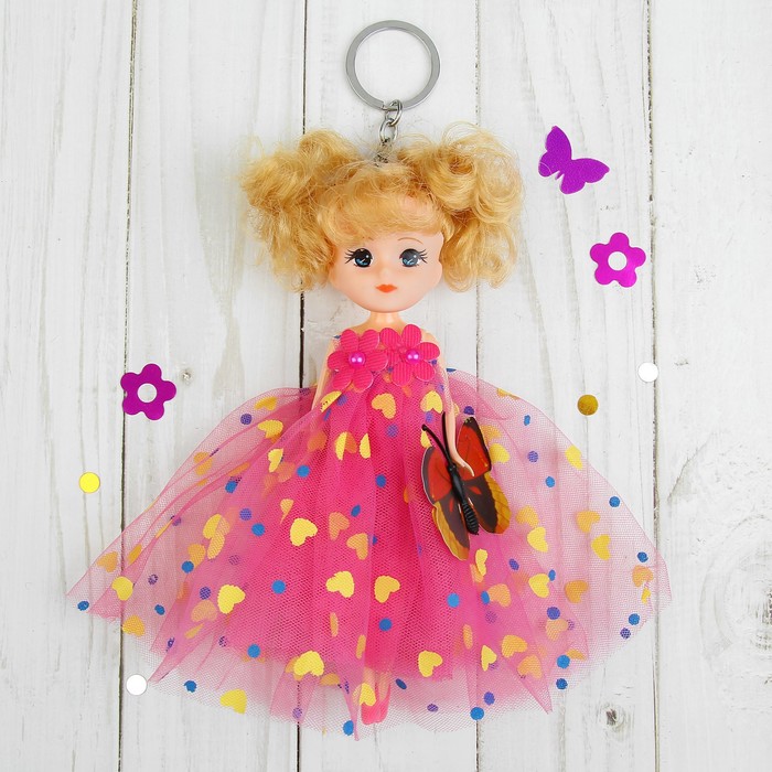 Игрушка-брелок "Кукла" бабочка на платье, цвета МИКС