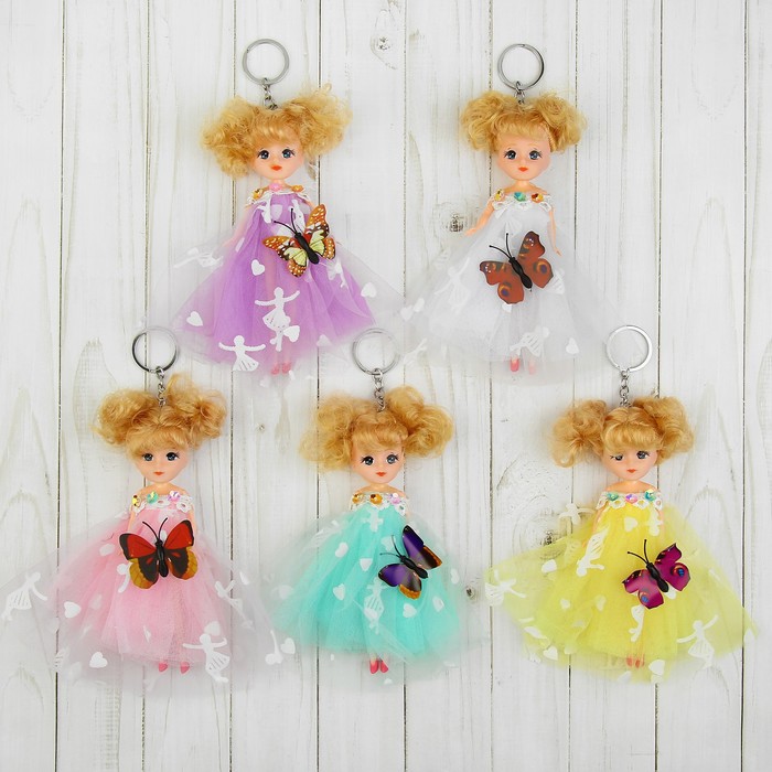 Игрушка-брелок "Кукла" пышное платье с рюшами, цвета МИКС