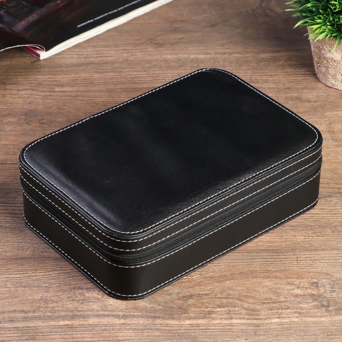 Шкатулка кожзам для украшений "Белая строчка на чёрном" 7х24х16,5 см