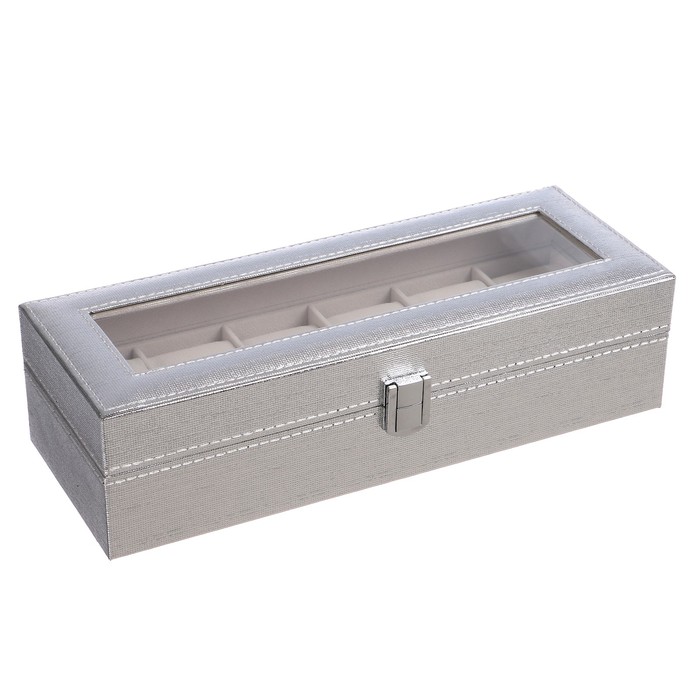 Шкатулка кожзам под часы 6 отделений "Космос. Серебро" 8х30х11 см