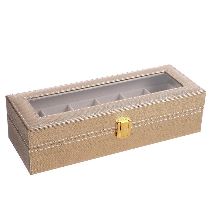 Шкатулка кожзам под часы 6 отделений "Космос. Золото" 8х30х11 см