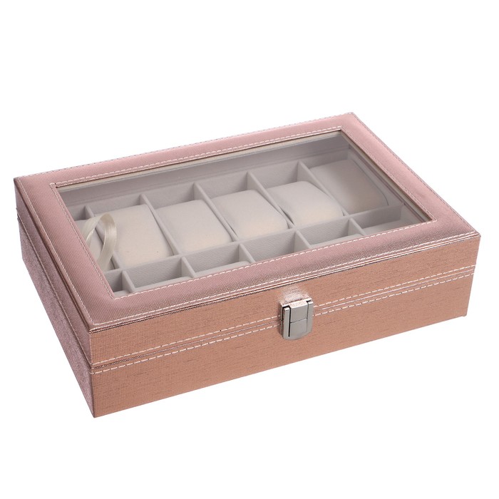 Шкатулка кожзам под часы 12 отделений "Космос. Розовое золото" 8х30х20,5 см