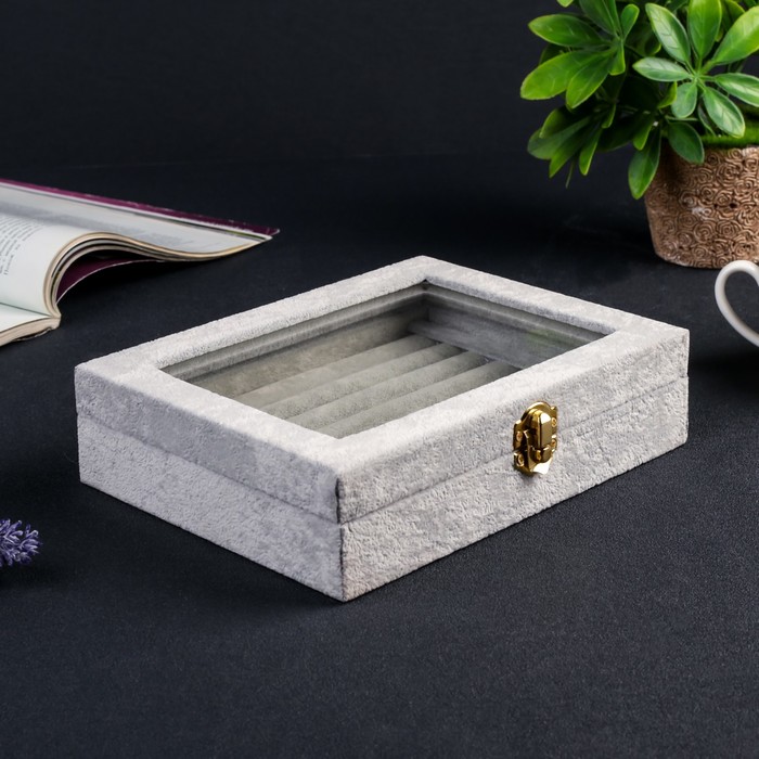 Шкатулка бархат для запонок "Серый туман" 5х20х15 см