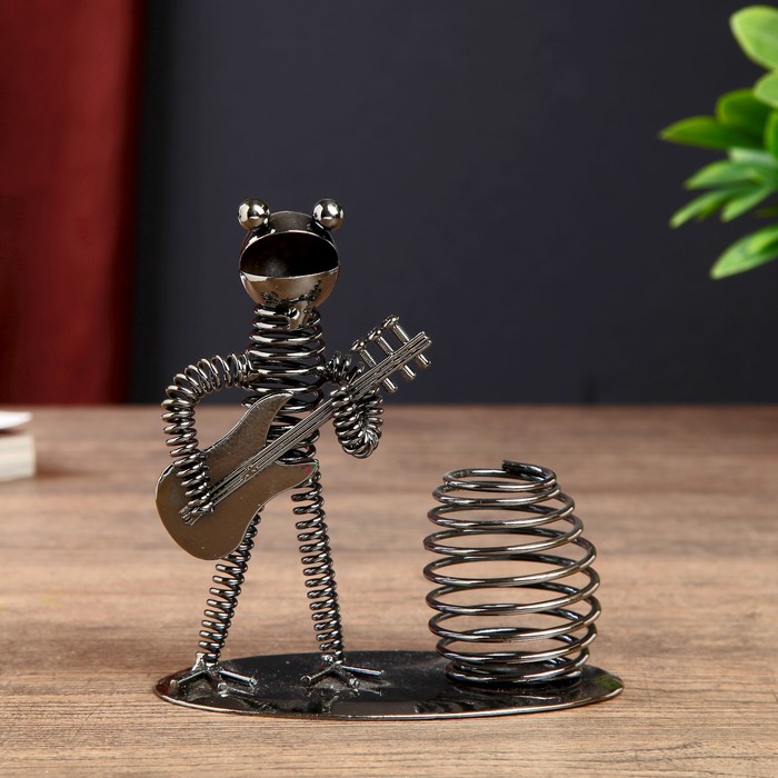 Сувенир металл карандашница "Лягушонок-гитарист" 13х11,8х6,5 см