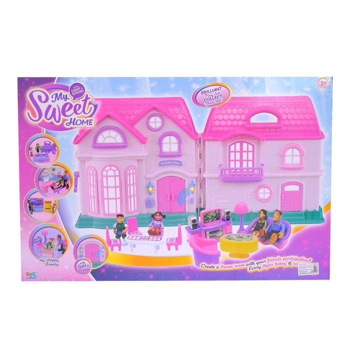 Загородная вилла для кукол с мебелью и аксессуарами, световые и звуковые эффекты