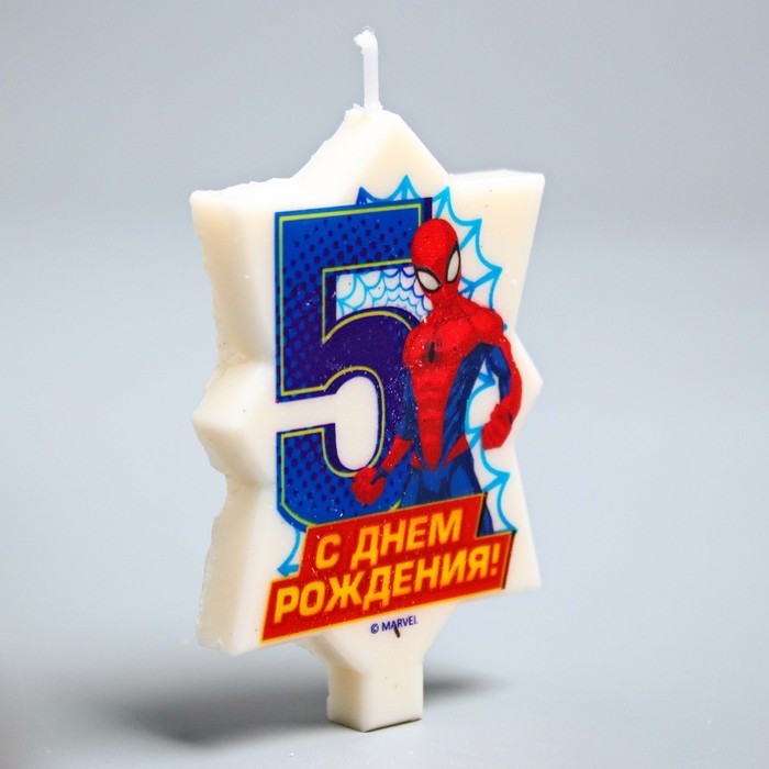 Свеча в торт 5 "С Днем Рождения", Человек-паук, 5 х 7.7 см