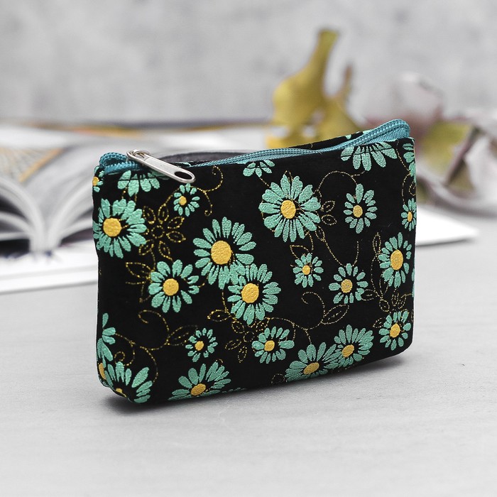 Кошелёк женский, отдел на молнии, цвет чёрный/зелёный