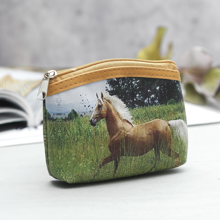 Кошелёк, отдел на молнии, цвет зелёный/рыжий