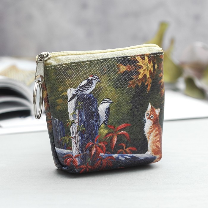 Кошелёк, отдел на молнии, с кольцом, цвет зелёный