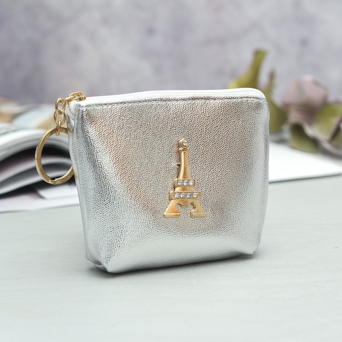 Кошелёк женский, отдел на молнии, кольцо, цвет серебристый