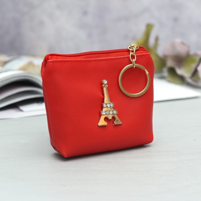 Кошелёк женский, отдел на молнии, кольцо, цвет красный