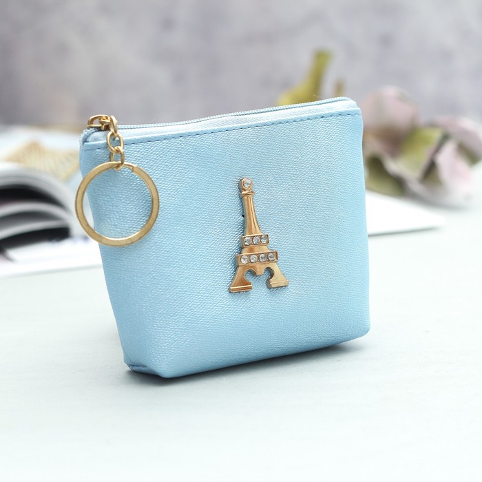 Кошелёк женский, отдел на молнии, кольцо, цвет голубой