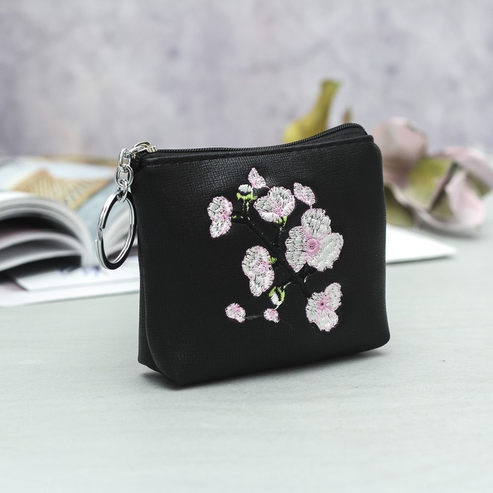 Кошелёк женский, отдел на молнии, кольцо, цвет чёрный