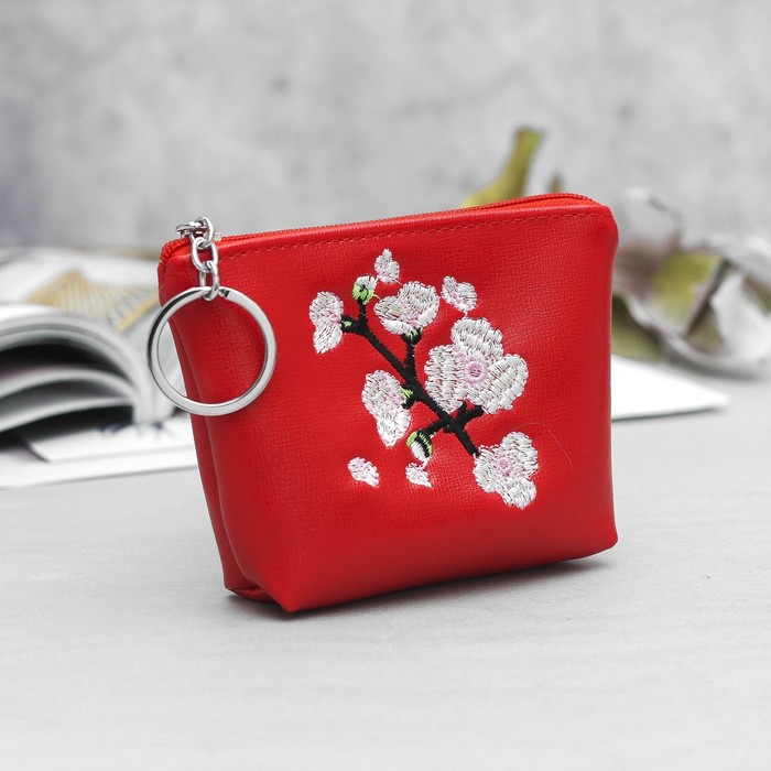 Кошелёк женский, отдел на молнии, кольцо, цвет красный