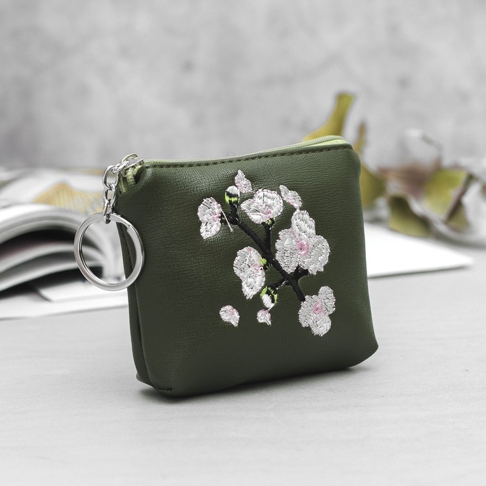 Кошелёк женский, отдел на молнии, кольцо, цвет зелёный