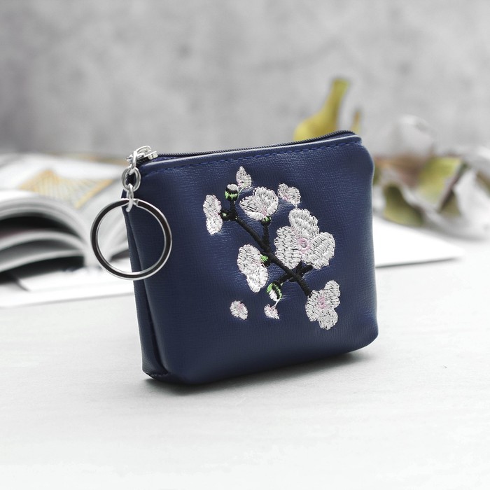 Кошелёк женский, отдел на молнии, кольцо, цвет синий