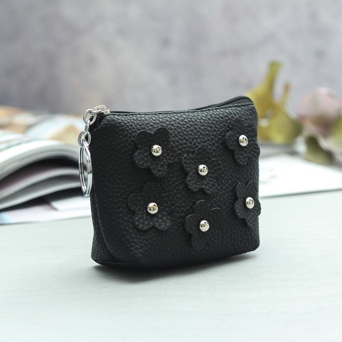 Кошелёк женский, отдел на молнии, кольцо, цвет чёрный