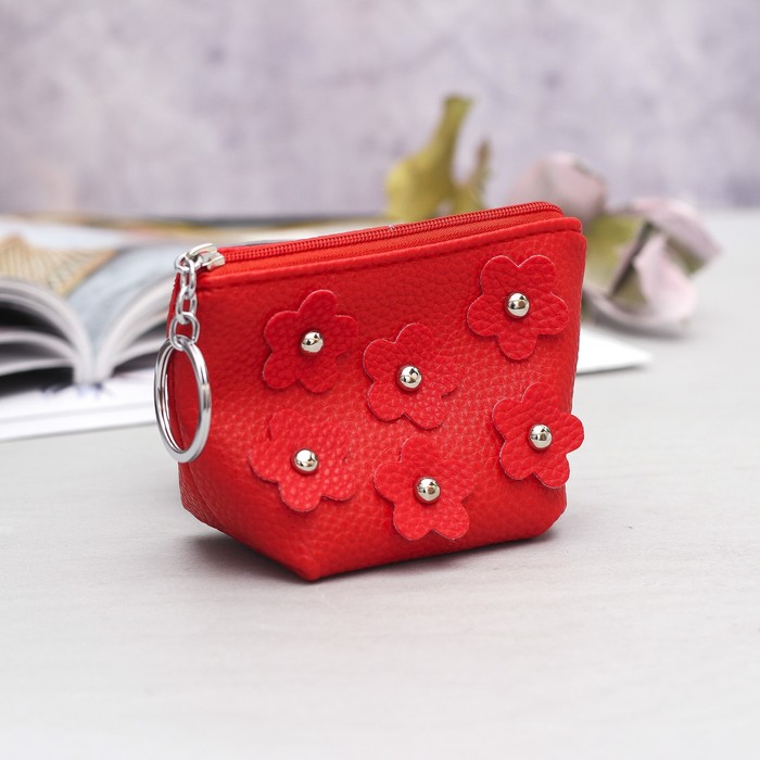 Кошелёк женский, отдел на молнии, кольцо, цвет красный