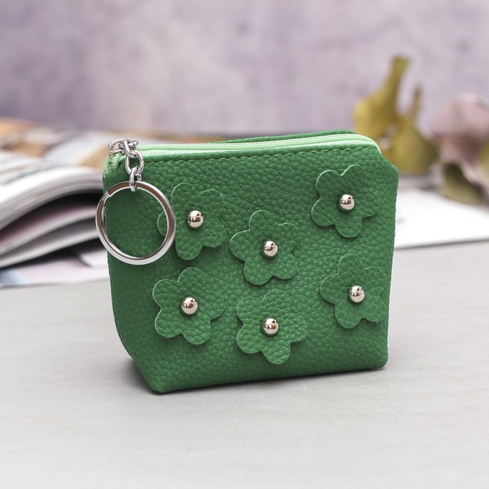 Кошелёк женский, отдел на молнии, кольцо, цвет зелёный