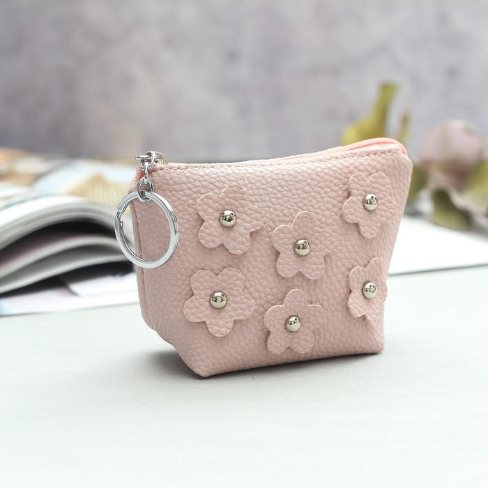 Кошелёк женский, отдел на молнии, кольцо, цвет пудровый