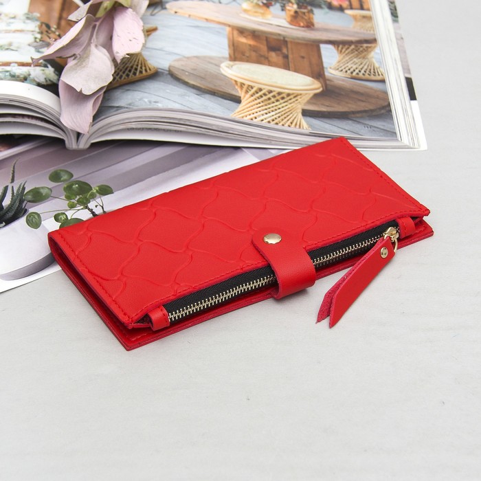 Кошелёк женский, 2 отдела, для карт, для монет, фурнитура металл, цвет красный