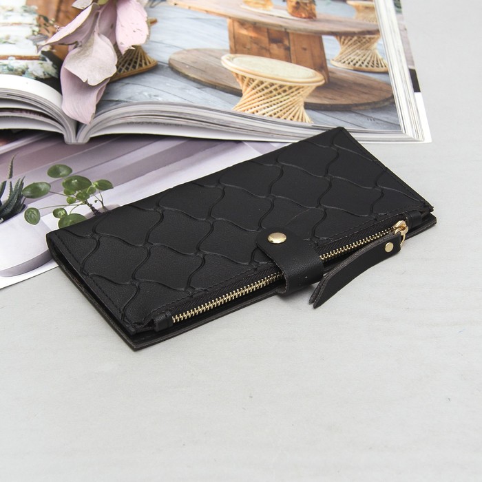 Кошелёк женский, 2 отдела, для карт, для монет, фурнитура металл, цвет чёрный