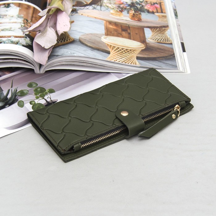 Кошелёк женский, 2 отдела, для карт, для монет, фурнитура металл, цвет зелёный