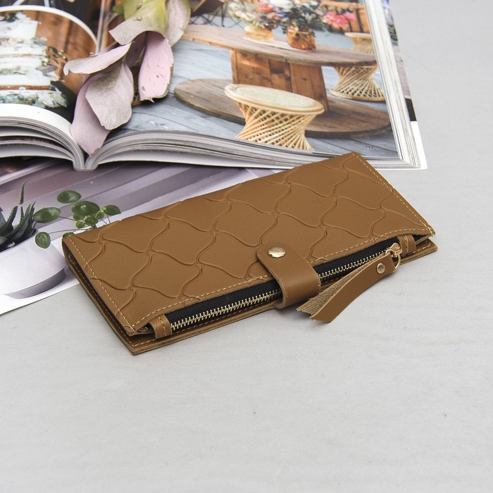 Кошелёк женский, 2 отдела, для карт, для монет, фурнитура металл, цвет песочный