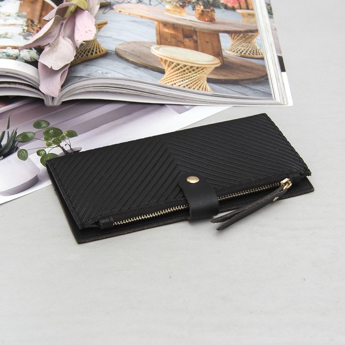 Кошелёк женский, 2 отдела, для карт, для монет, фурнитура металл, цвет чёрный