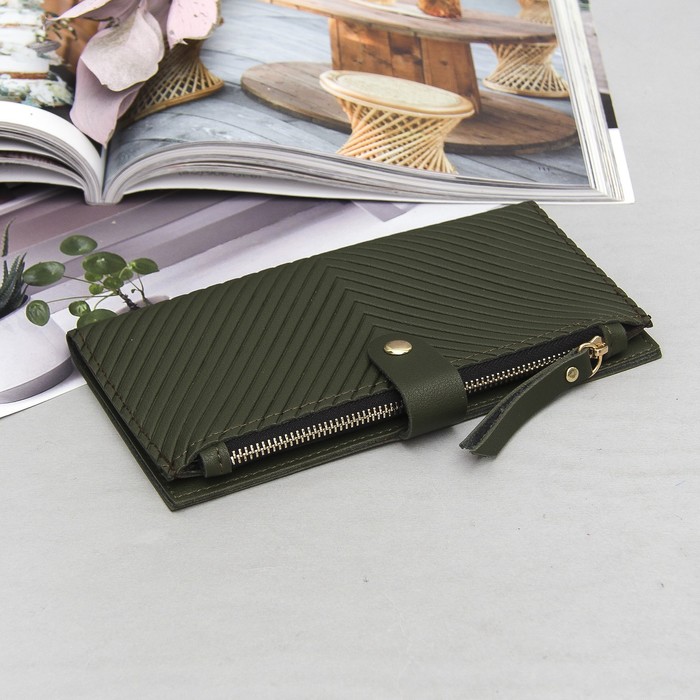 Кошелёк женский, 2 отдела, для карт, для монет, фурнитура металл, цвет зелёный