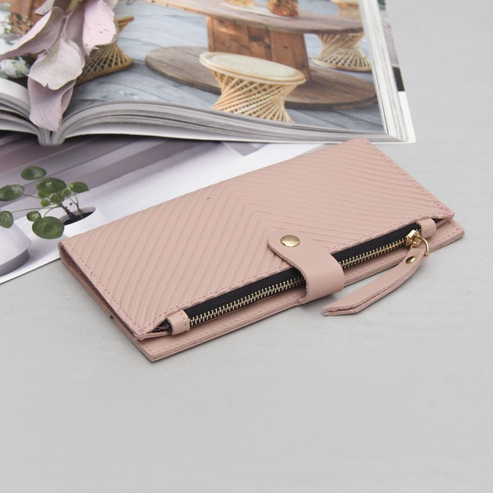 Кошелёк женский, 2 отдела, для карт, для монет, фурнитура металл, цвет пудровый