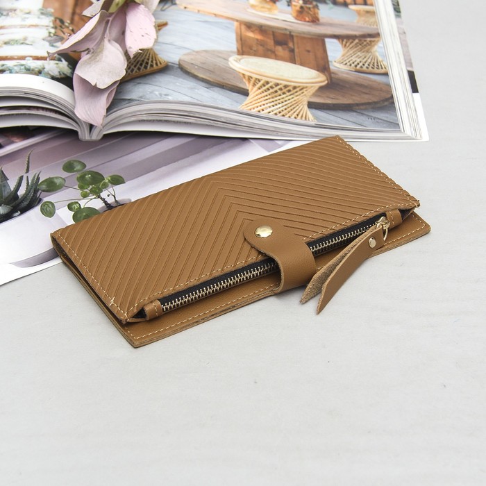 Кошелёк женский, 2 отдела, для карт, для монет, фурнитура металл, цвет песочный