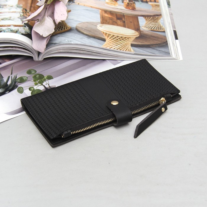 Кошелёк женский, 2 отдела, для карт, для монет, фурнитура металл, цвет чёрный