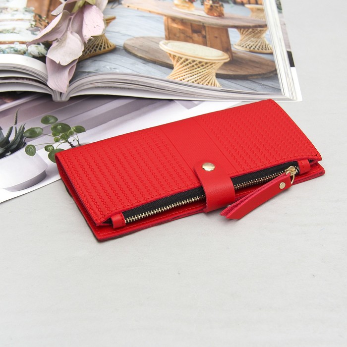 Кошелёк женский, 2 отдела, для карт, для монет, фурнитура металл, цвет красный