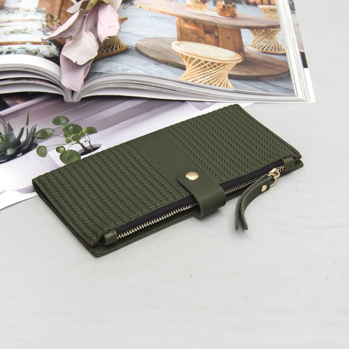 Кошелёк женский, 2 отдела, для карт, для монет, фурнитура металл, цвет зелёный