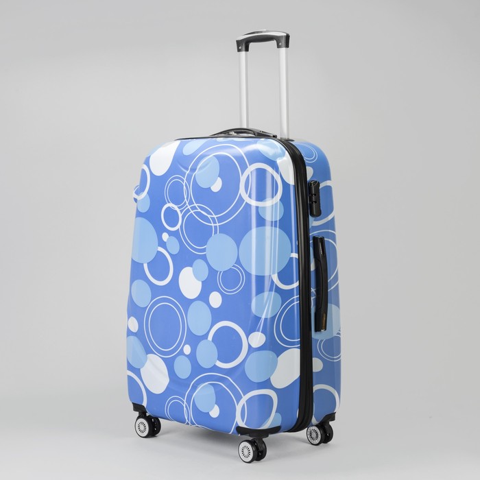 Чемодан большой 28", отдел на молнии, кодовый замок, 4 колеса, цвет тёмно-голубой/круги