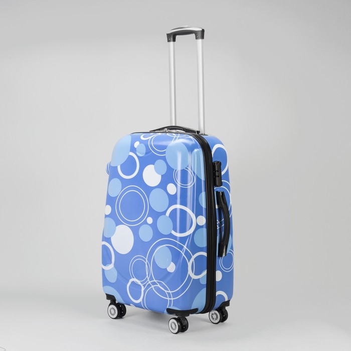 Чемодан средний 24", отдел на молнии, кодовый замок, 4 колеса, цвет тёмно-голубой/круги