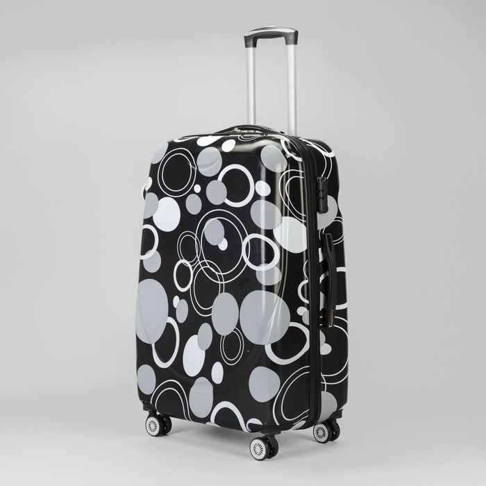 Чемодан большой «Круги» 28", отдел на молнии, кодовый замок, 4 колеса, цвет чёрный