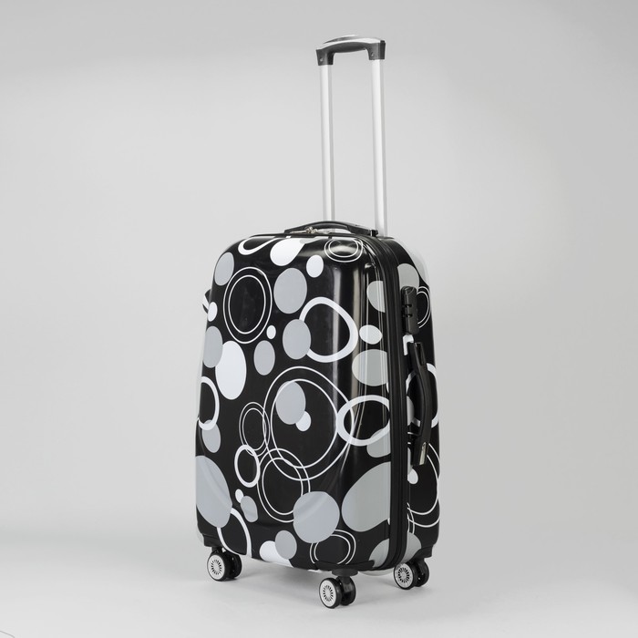 Чемодан средний «Круги» 24", отдел на молнии, кодовый замок, 4 колеса, цвет чёрный