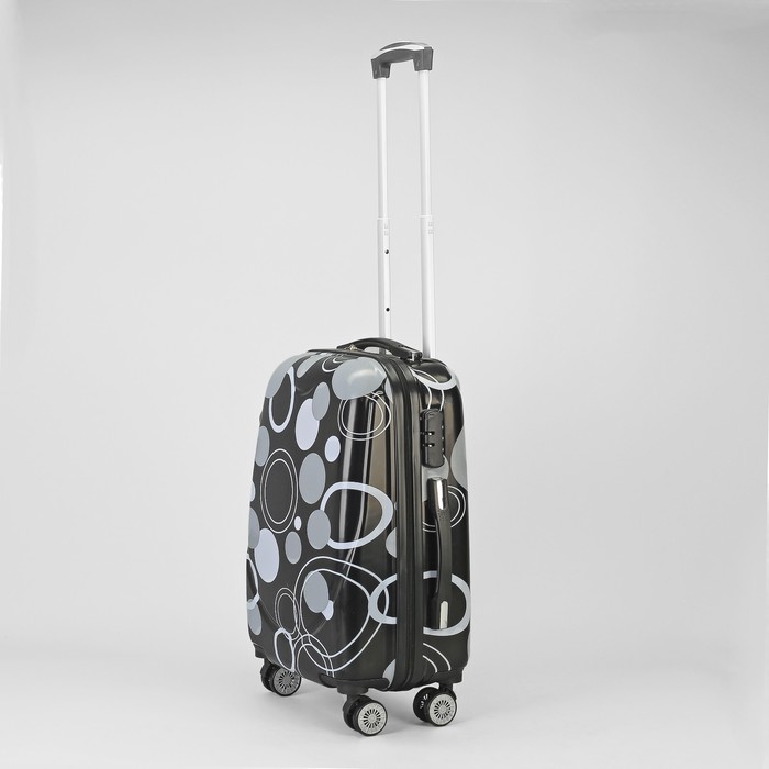 Чемодан малый «Круги» 20", отдел на молнии, кодовый замок, 4 колеса, цвет чёрный