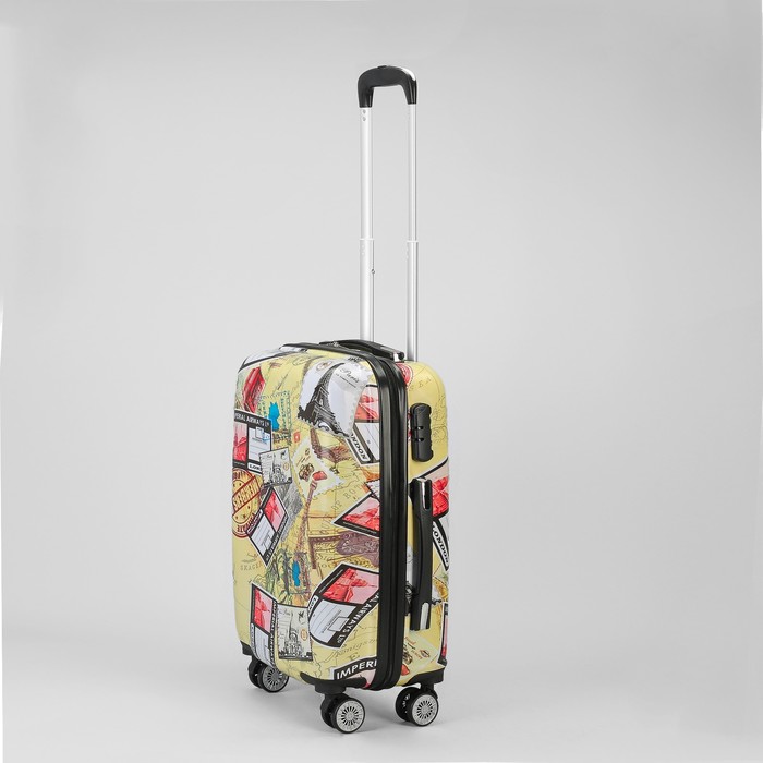 Чемодан малый «Евротур» 20", отдел на молнии, кодовый замок, 4 колеса, цвет жёлтый