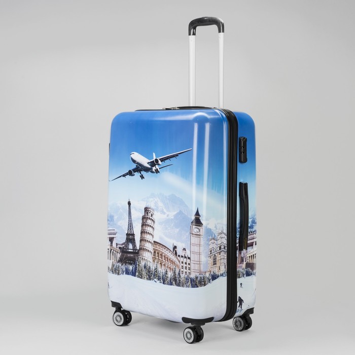 Чемодан большой «Европа» 28", отдел на молнии, кодовый замок, 4 колеса, цвет голубой