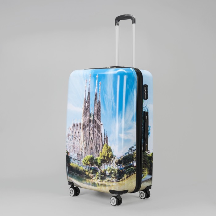 Чемодан большой «Сказка» 28", отдел на молнии, кодовый замок, 4 колеса, цвет голубой