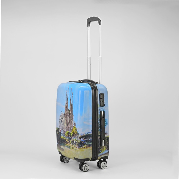 Чемодан малый «Сказка» 20", отдел на молнии, кодовый замок, 4 колеса, цвет голубой