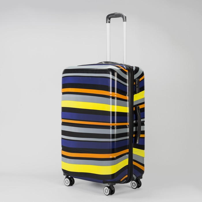Чемодан большой «Полоски» 28", отдел на молнии, кодовый замок, 4 колеса, цвет фиолетовый