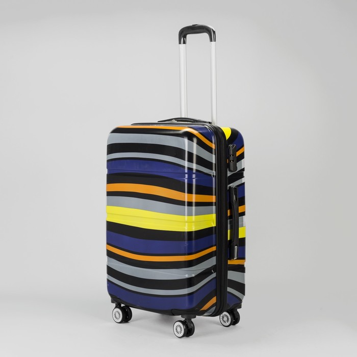 Чемодан средний «Полоски» 24", отдел на молнии, кодовый замок, 4 колеса, цвет фиолетовый