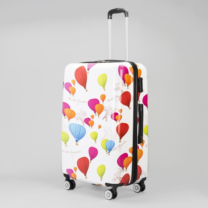 Чемодан большой «Шары» 28", отдел на молнии, кодовый замок, 4 колеса, цвет белый