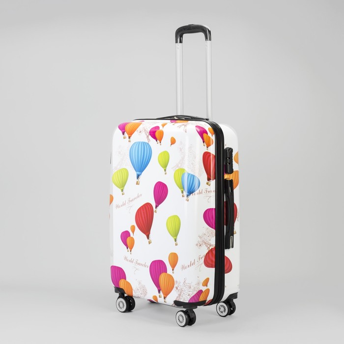 Чемодан средний «Шары» 24", отдел на молнии, кодовый замок, 4 колеса, цвет белый